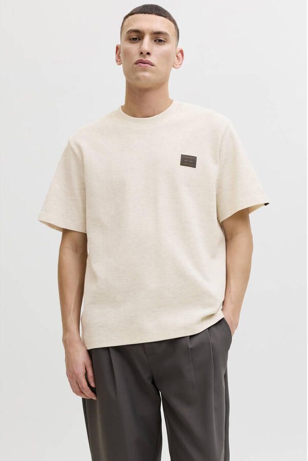JACK & JONES relaxed T-shirt met textuur ecru