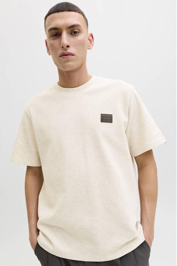 JACK & JONES relaxed T-shirt met textuur ecru - Foto 3