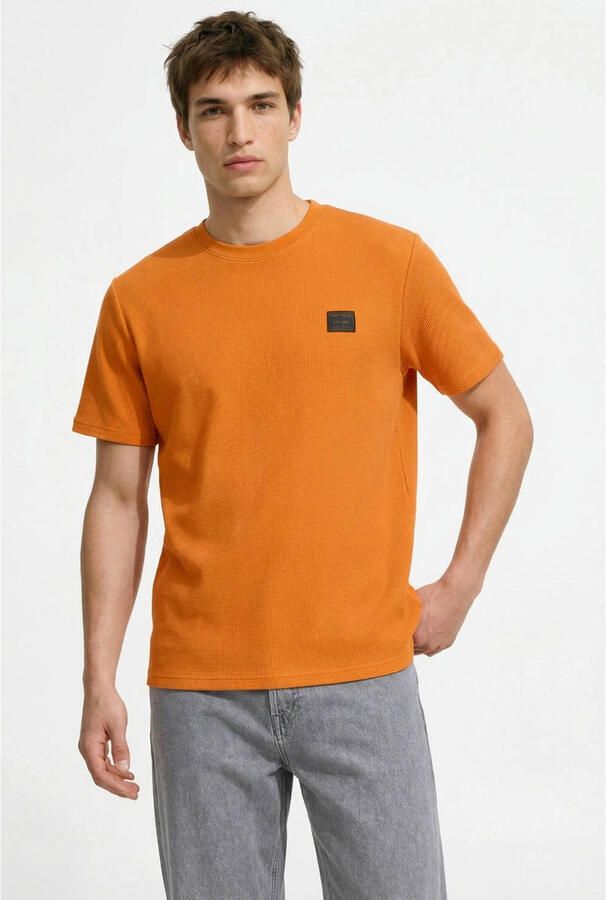 JACK & JONES relaxed T-shirt met textuur oranje