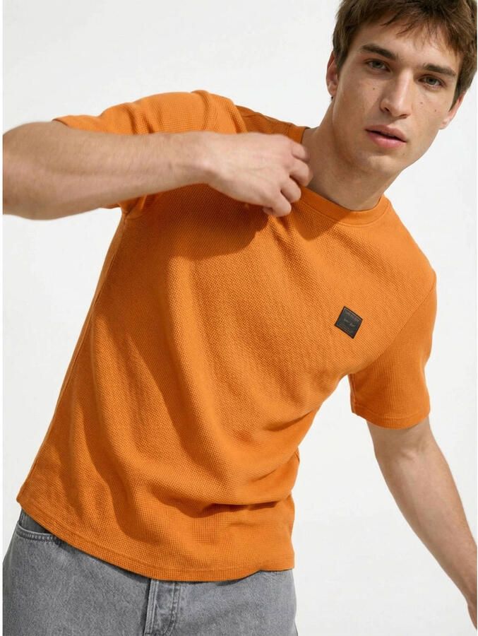 JACK & JONES relaxed T-shirt met textuur oranje - Foto 2