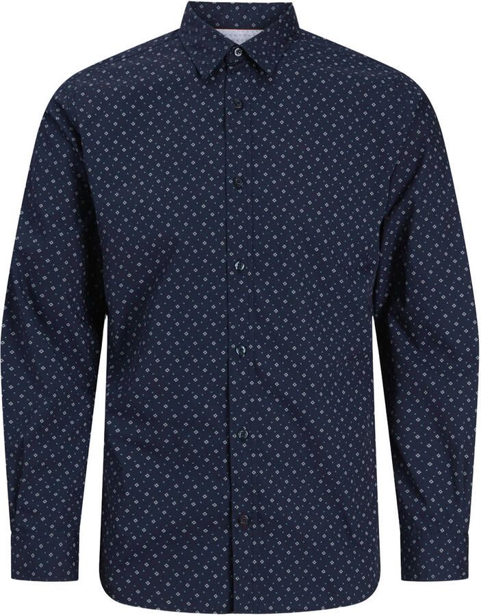 JACK & JONES slim casual overhemd donkerblauw