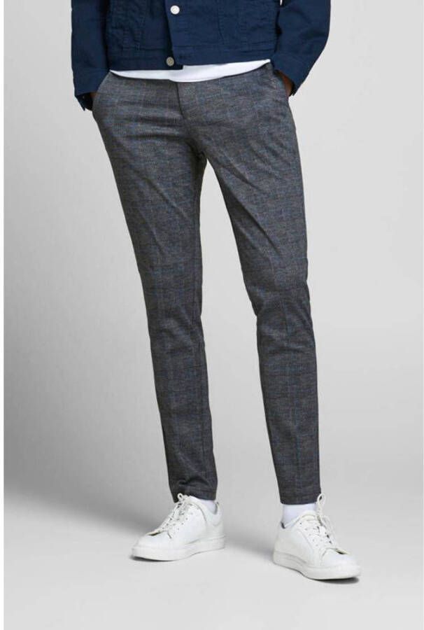 JACK & JONES JEANS INTELLIGENCE geruite slim fit pantalon JJIMARCO JJPHIL grijs zwart blauw