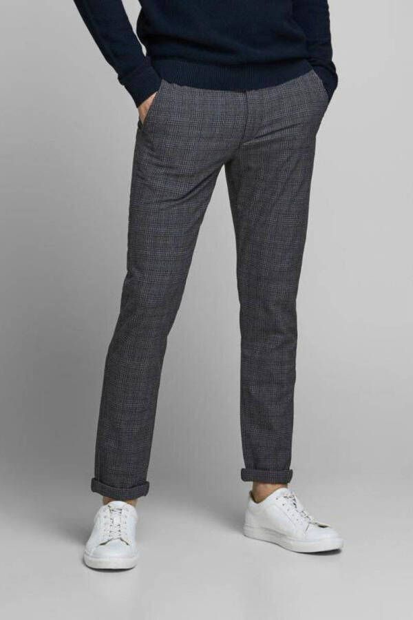 JACK & JONES JEANS INTELLIGENCE geruite slim fit pantalon JJIMARCO JJSTUART zwart