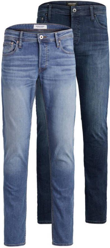 JACK & JONES JEANS INTELLIGENCE slim fit jeans JJIGLENN JJORIGINAL blue denim (set van 2)