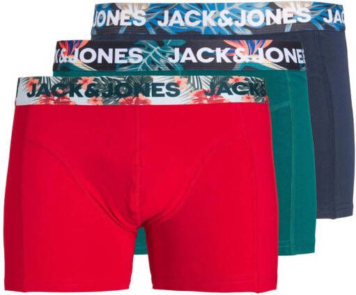 JACK & JONES JUNIOR boxershort JACFLOWER set van 3 rood groen donkerblauw