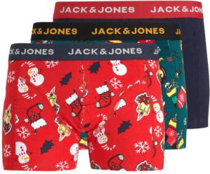 JACK & JONES JUNIOR boxershort JACTOM met kerstprint (set van 3) rood donkerblauw groen