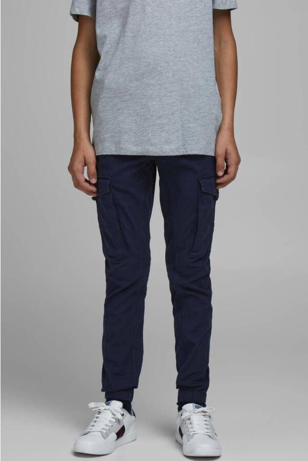 Jack & jones JUNIOR cargobroek JJIPAUL donkerblauw Jongens Stretchkatoen 176