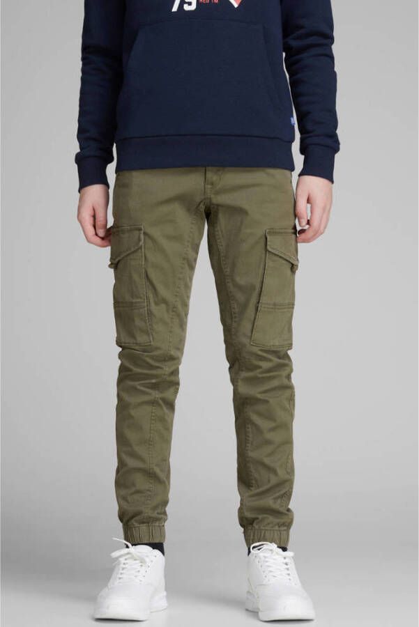 Jack & jones JUNIOR cargobroek JJIPAUL olijfgroen Jongens Stretchkatoen 134