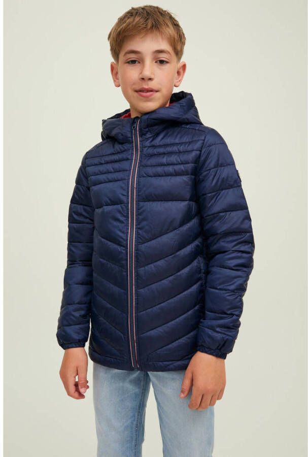Jack & jones JUNIOR gewatteerde jas JJEHERO donkerblauw Jongens Polyester Capuchon 128