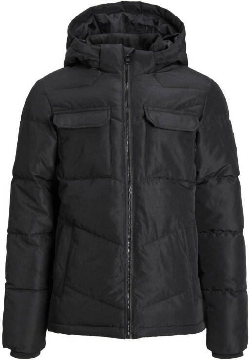 Jack & jones JUNIOR gewatteerde winterjas JJMASON zwart Jongens Polyester Capuchon 140
