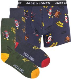 JACK & JONES JUNIOR giftbox boxershort + 2 paar sokken JACPENGUIN met kerst print