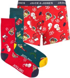 JACK & JONES JUNIOR giftbox boxershort + 2 paar sokken JACTOM met kerst print