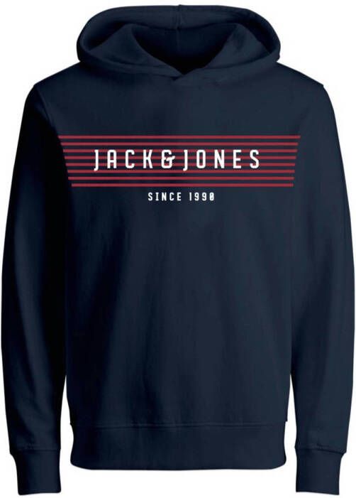 Jack & jones JUNIOR hoodie JCOPLANET met logo donkerblauw Sweater Logo 140