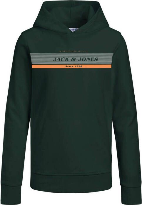 Jack & jones JUNIOR hoodie JJALEX met printopdruk donkergroen Sweater Printopdruk 128
