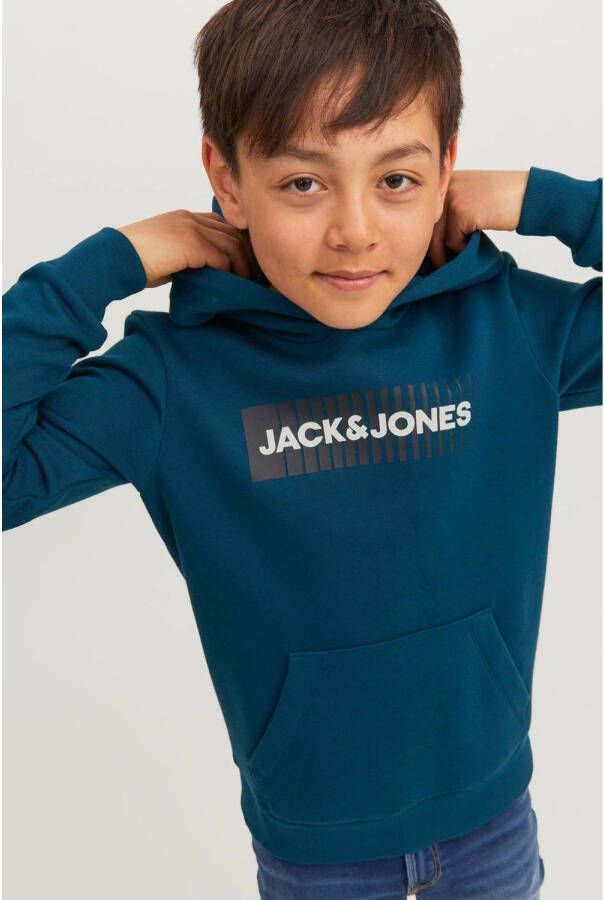 Jack & jones JUNIOR hoodie JJECORP met logo blauw Sweater Logo 116