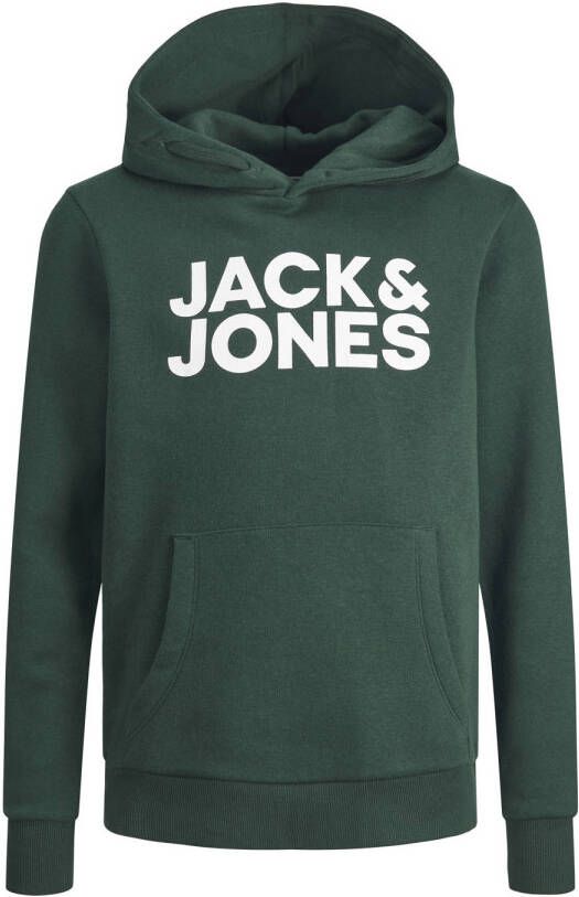 Jack & jones JUNIOR hoodie JJECORP met logo donkergroen Sweater Logo 140