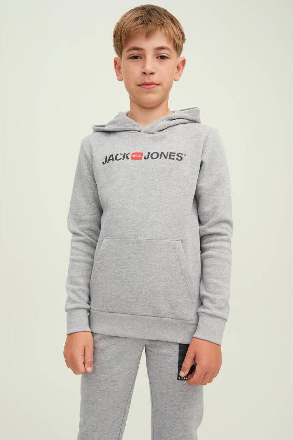 Jack & jones JUNIOR hoodie JJECORP met logo grijs melange Sweater Logo 140