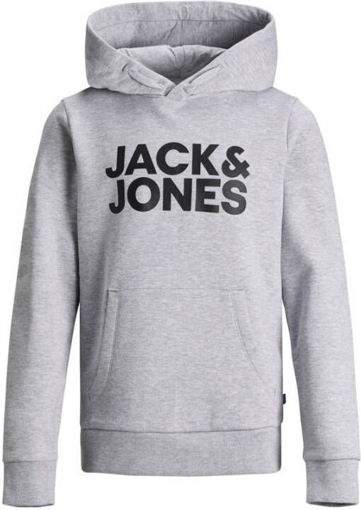 JACK & JONES JUNIOR hoodie JJECORP met logo grijs melange zwart