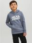 Jack & jones JUNIOR hoodie JJECORP met logo grijsblauw Sweater Logo 128 - Thumbnail 1