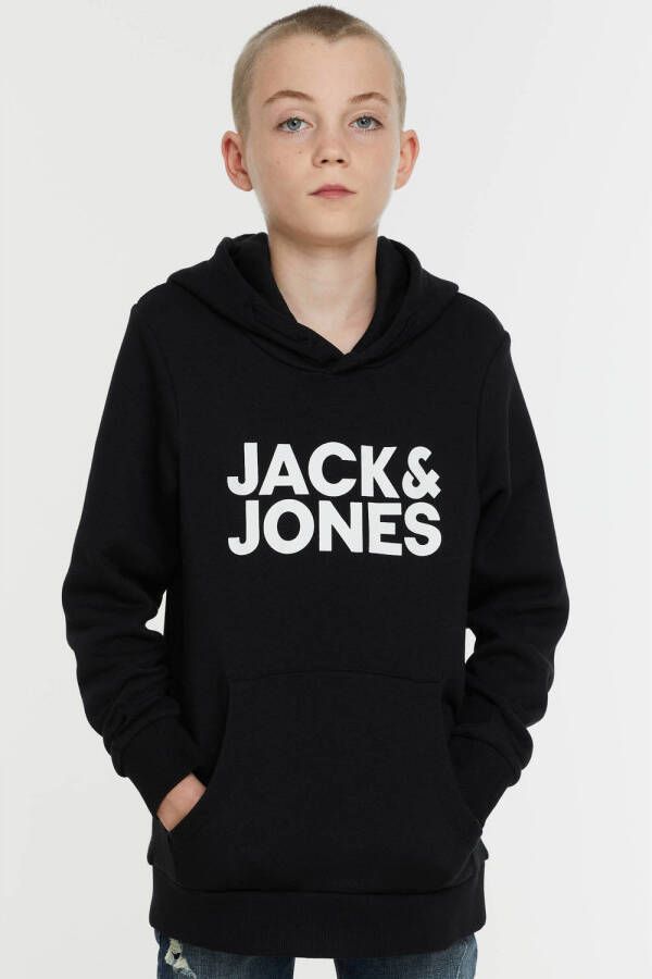 Jack & jones JUNIOR hoodie JJECORP met logo zwart Sweater Jongens Katoen Capuchon 176