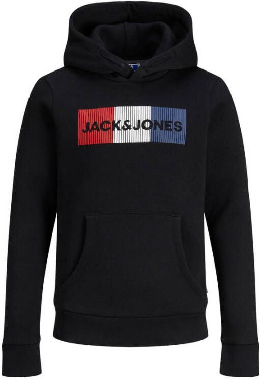 Jack & jones JUNIOR hoodie JJECORP met logo zwart Sweater Jongens Katoen Capuchon 164