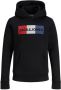 Jack & jones JUNIOR hoodie JJECORP met logo zwart Sweater Logo 140 - Thumbnail 1