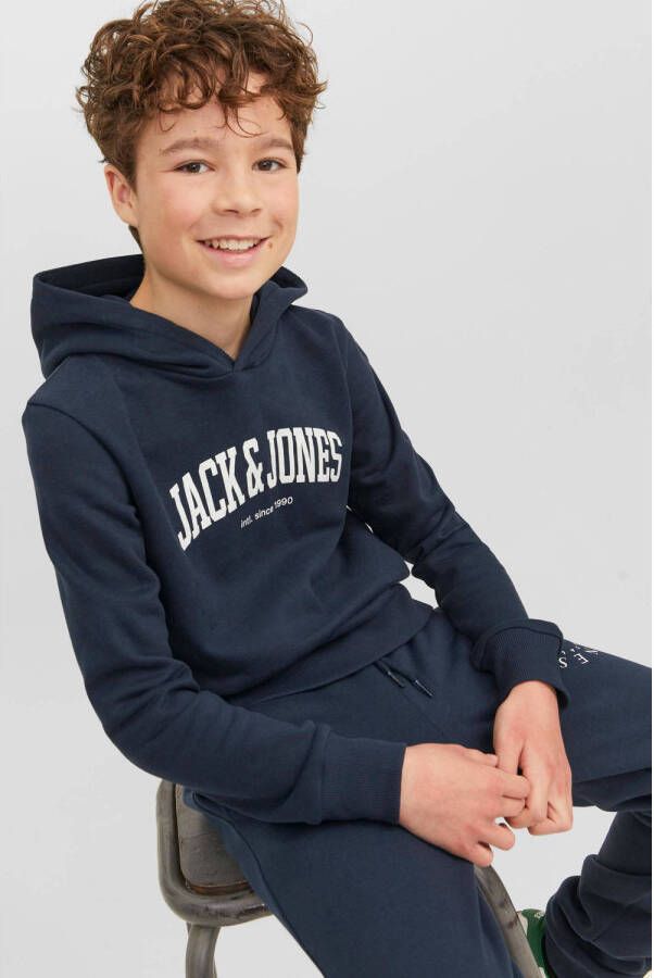 Jack & jones JUNIOR hoodie JJEJOSH met logo donkerblauw Sweater Logo 140