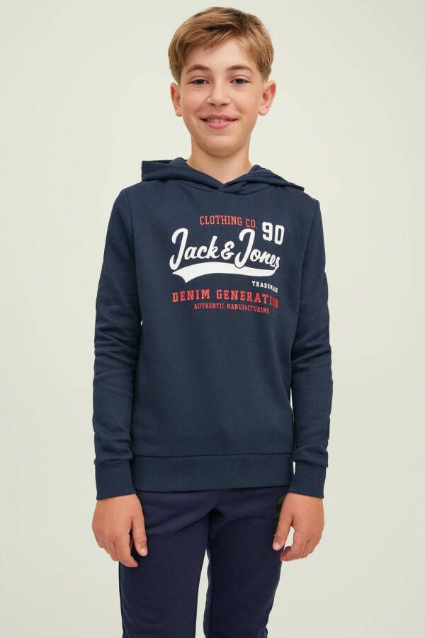 JACK & JONES JUNIOR hoodie JJELOGO met logo donkerblauw