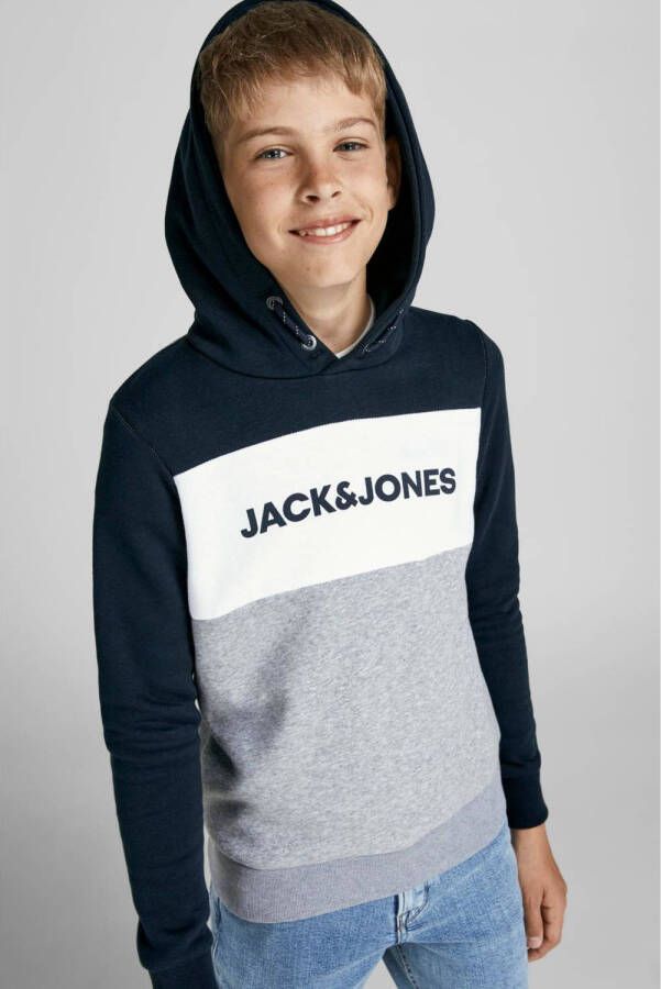Jack & jones JUNIOR hoodie JJELOGO met logo donkerblauw grijs melange wit Sweater 128