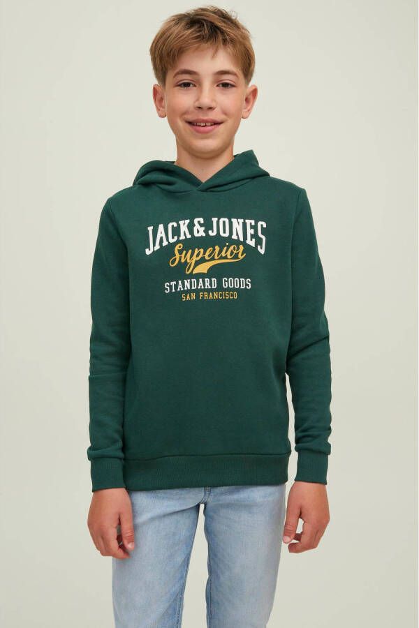 Jack & jones JUNIOR hoodie JJELOGO met logo donkergroen Sweater Logo 152