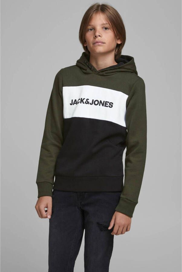 JACK & JONES JUNIOR hoodie JJELOGO met logo donkergroen donkerblauw