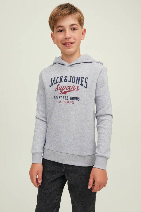 JACK & JONES JUNIOR hoodie JJELOGO met logo grijs melange