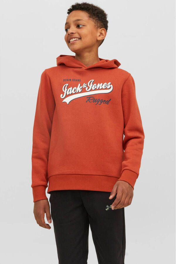 Jack & jones JUNIOR hoodie JJELOGO met logo oranjerood Sweater Logo 176