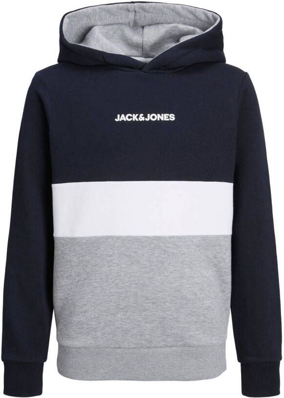 Jack & jones JUNIOR hoodie JJEREID donkerblauw grijs melange wit Sweater 116