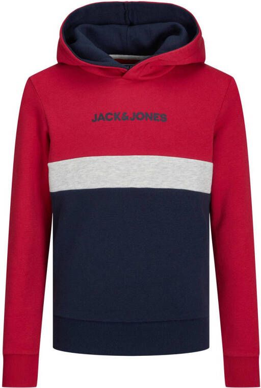 JACK & JONES JUNIOR hoodie JJEREID rood donkerblauw wit