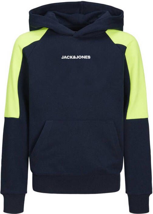JACK & JONES JUNIOR hoodie JJGLOBUS donkerblauw limegroen