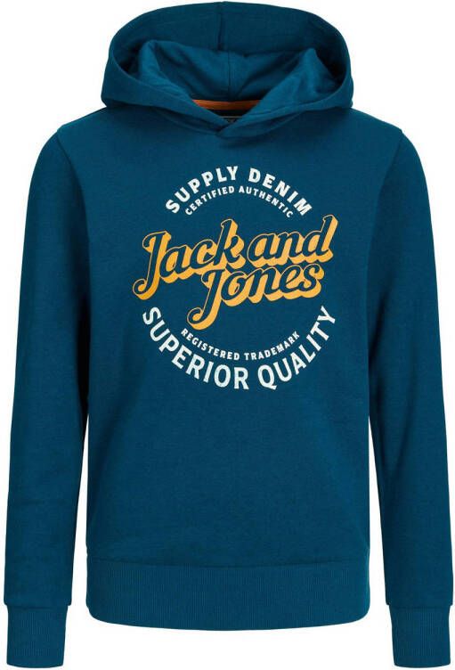 Jack & jones JUNIOR hoodie JJMIKK met logo blauw Sweater Logo 176
