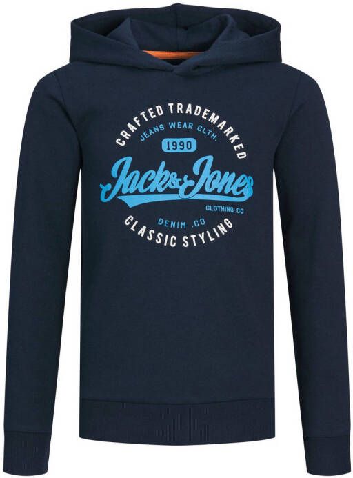 Jack & jones JUNIOR hoodie JJMIKK met logo donkerblauw Sweater Logo 152
