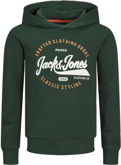 Jack & jones JUNIOR hoodie JJMIKK met logo donkergroen Sweater Logo 176