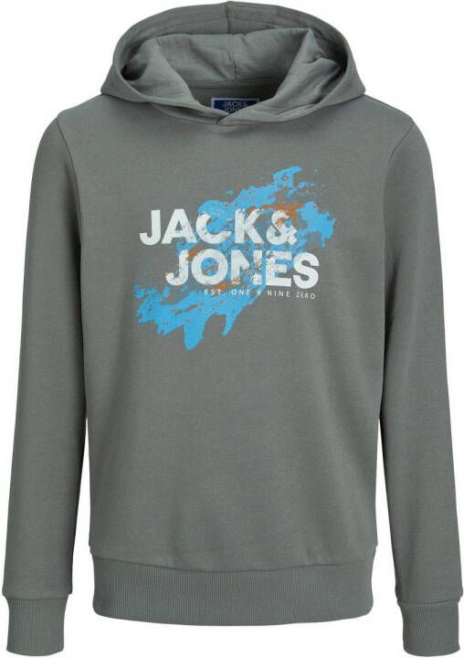 JACK & JONES JUNIOR hoodie JJNELSON met printopdruk donkergrijs