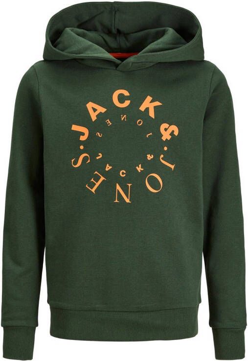 Jack & jones JUNIOR hoodie JJWARRIOR met logo donkergroen Sweater Logo 176