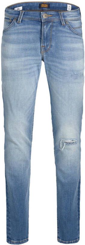 Jack & jones JUNIOR low waist slim fit jeans JJIGLENN stonewashed Blauw Jongens Stretchdenim 146