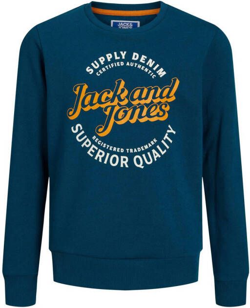 Jack & jones JUNIOR sweater JJMIKK met logo blauw Logo 176
