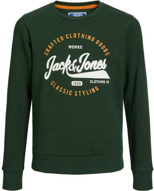 Jack & jones JUNIOR sweater JJMIKK met logo donkergroen Logo 128
