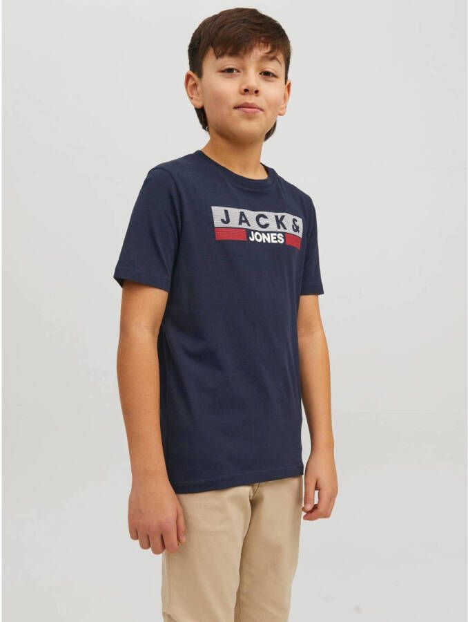 Jack & jones JUNIOR T-shirt JJECORP met logo donkerblauw Jongens Katoen Ronde hals 128