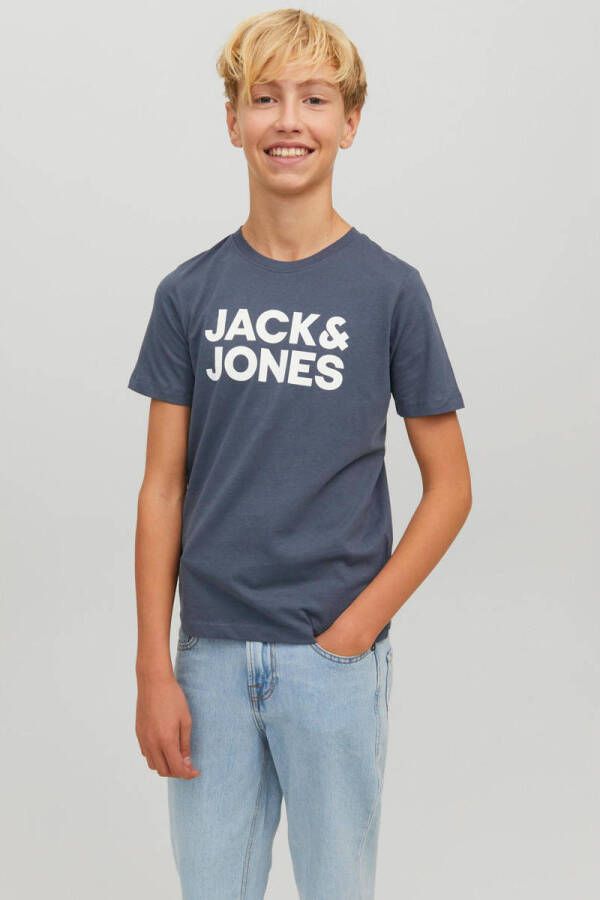 JACK & JONES JUNIOR T-shirt JJECORP met logo grijsblauw