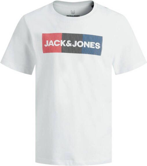 Jack & jones JUNIOR T-shirt JJECORP met logo wit Jongens Katoen Ronde hals 128