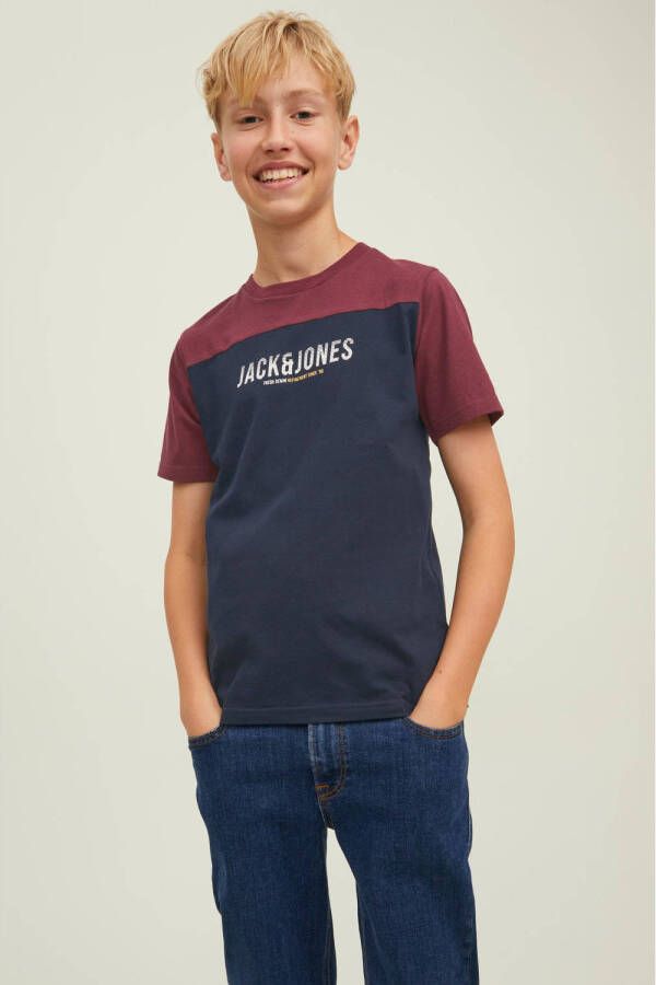 Jack & jones JUNIOR T-shirt JJEDAN met biologisch katoen donkerblauw rood Jongens Katoen (biologisch) Ronde hals 140