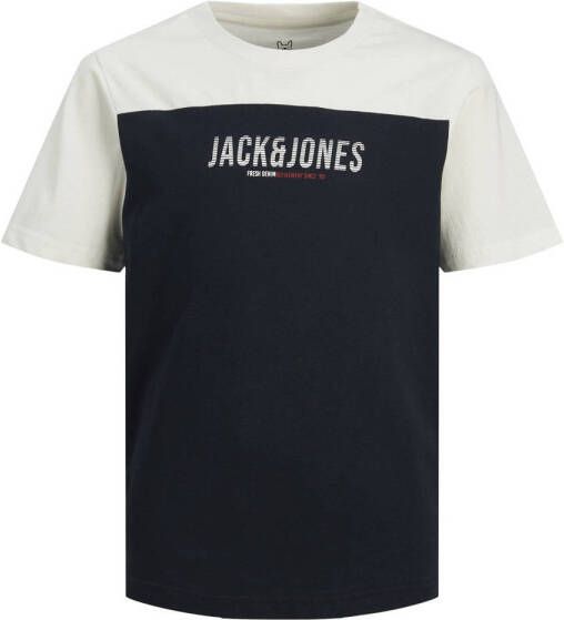 JACK & JONES JUNIOR T-shirt JJEDAN met biologisch katoen donkerblauw wit