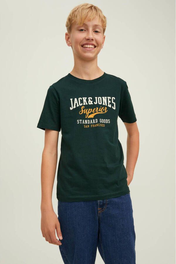 JACK & JONES JUNIOR T-shirt JJELOGO met logo donkergroen